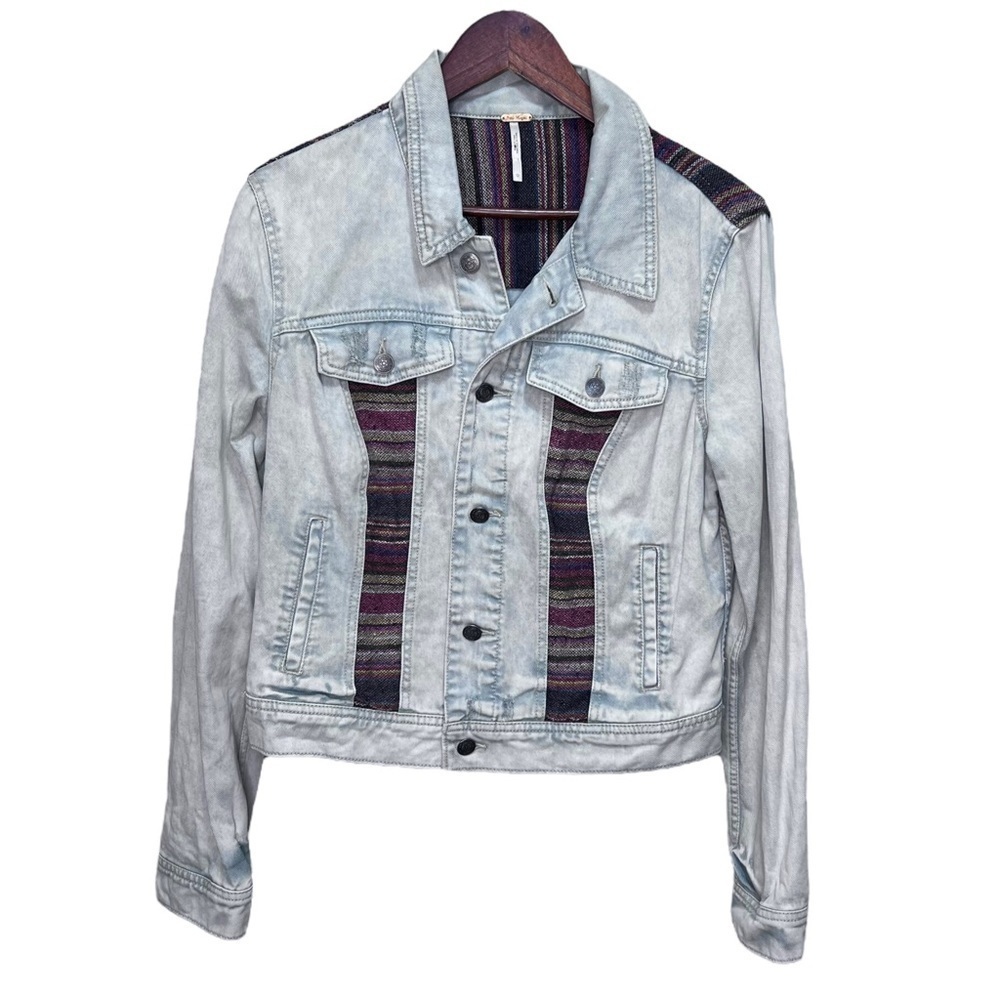 Free People Baja Jacket Distressed Cropped Size 12 Trucker Jacket Southwestern - Picture 2 of 16